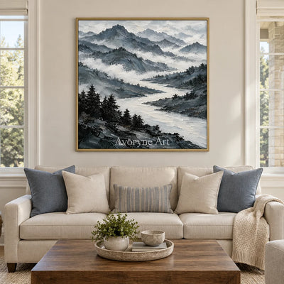 Cloudborne: Blue Mountain Landscape Art — living gold