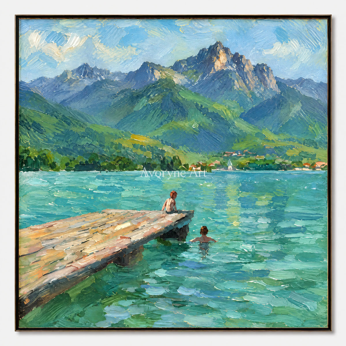 Lakeside Pause: Blue Mountain Landscape Wall Art — primary