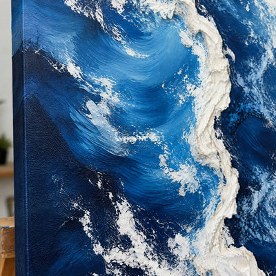 Deepwater Crest: Blue Ocean Wave Wall Art — detail easel