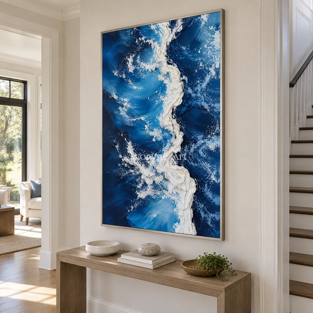 Deepwater Crest: Blue Ocean Wave Wall Art — entry silver