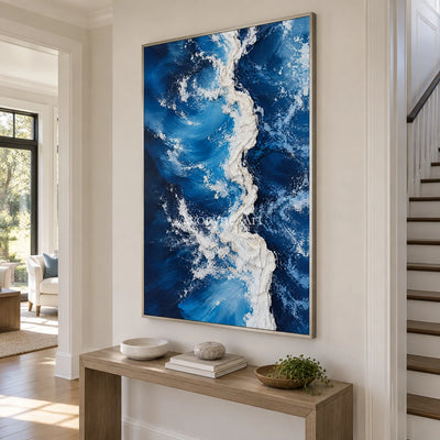 Deepwater Crest: Blue Ocean Wave Wall Art — entry silver