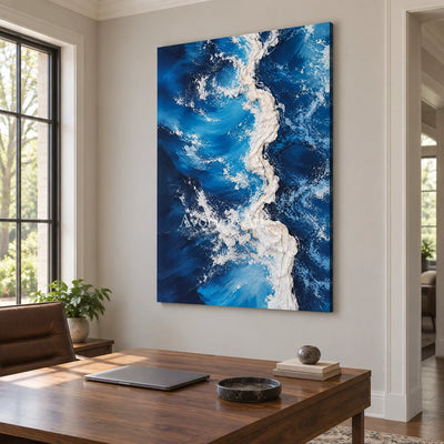 Deepwater Crest: Blue Ocean Wave Wall Art — office frameless