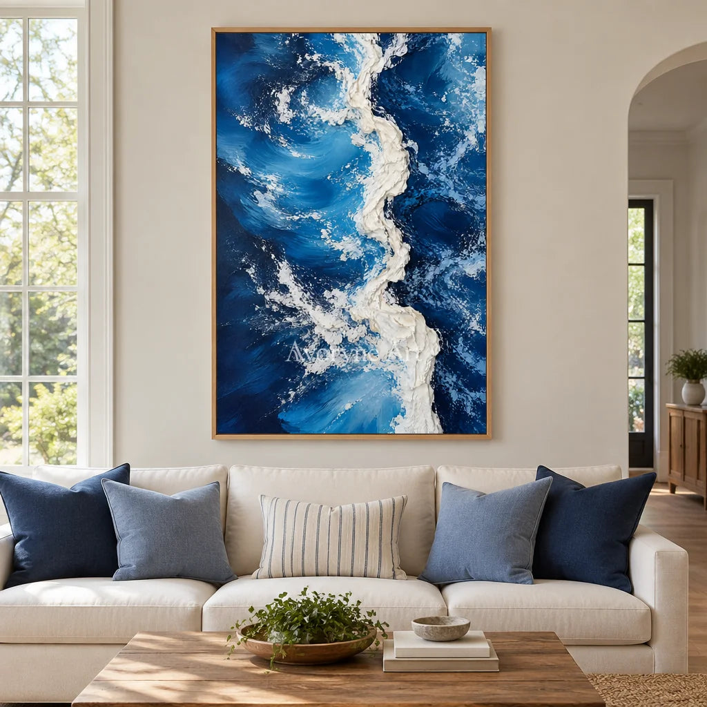 Deepwater Crest: Blue Ocean Wave Wall Art — villa wood