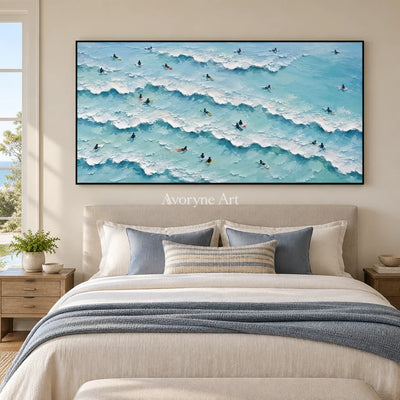 Surf Scatter: Blue Ocean with Surfers Wall Art — bedroom black