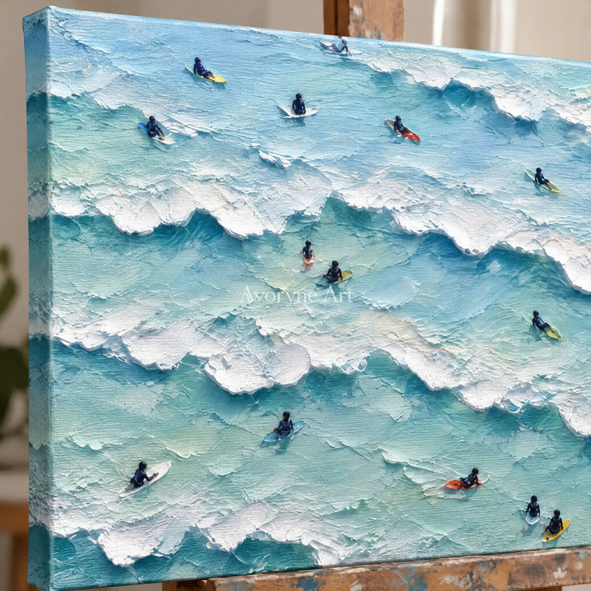 Surf Scatter: Blue Ocean with Surfers Wall Art — detail easel