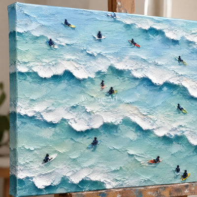 Surf Scatter: Blue Ocean with Surfers Wall Art — detail easel