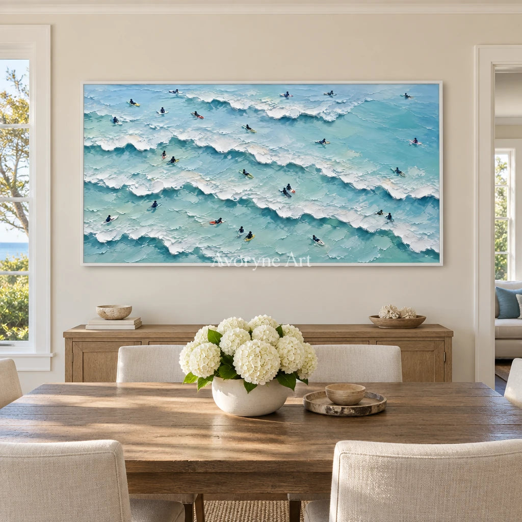 Surf Scatter: Blue Ocean with Surfers Wall Art — dining white