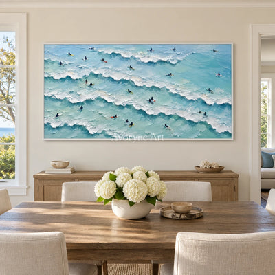 Surf Scatter: Blue Ocean with Surfers Wall Art — dining white