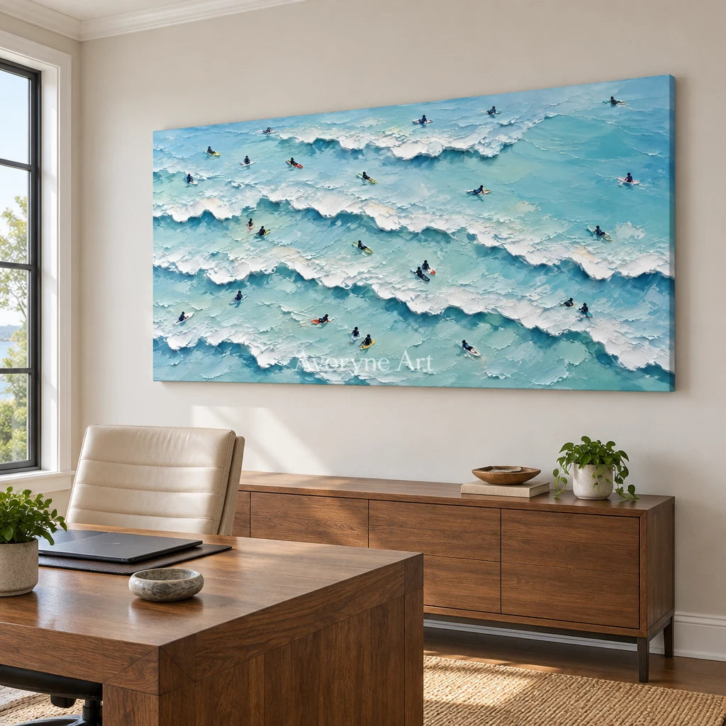 Surf Scatter: Blue Ocean with Surfers Wall Art — office frameless
