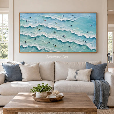 Surf Scatter: Blue Ocean with Surfers Wall Art — villa wood