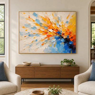 Sunburst Current: Blue Orange Abstract Wall Art — living gold