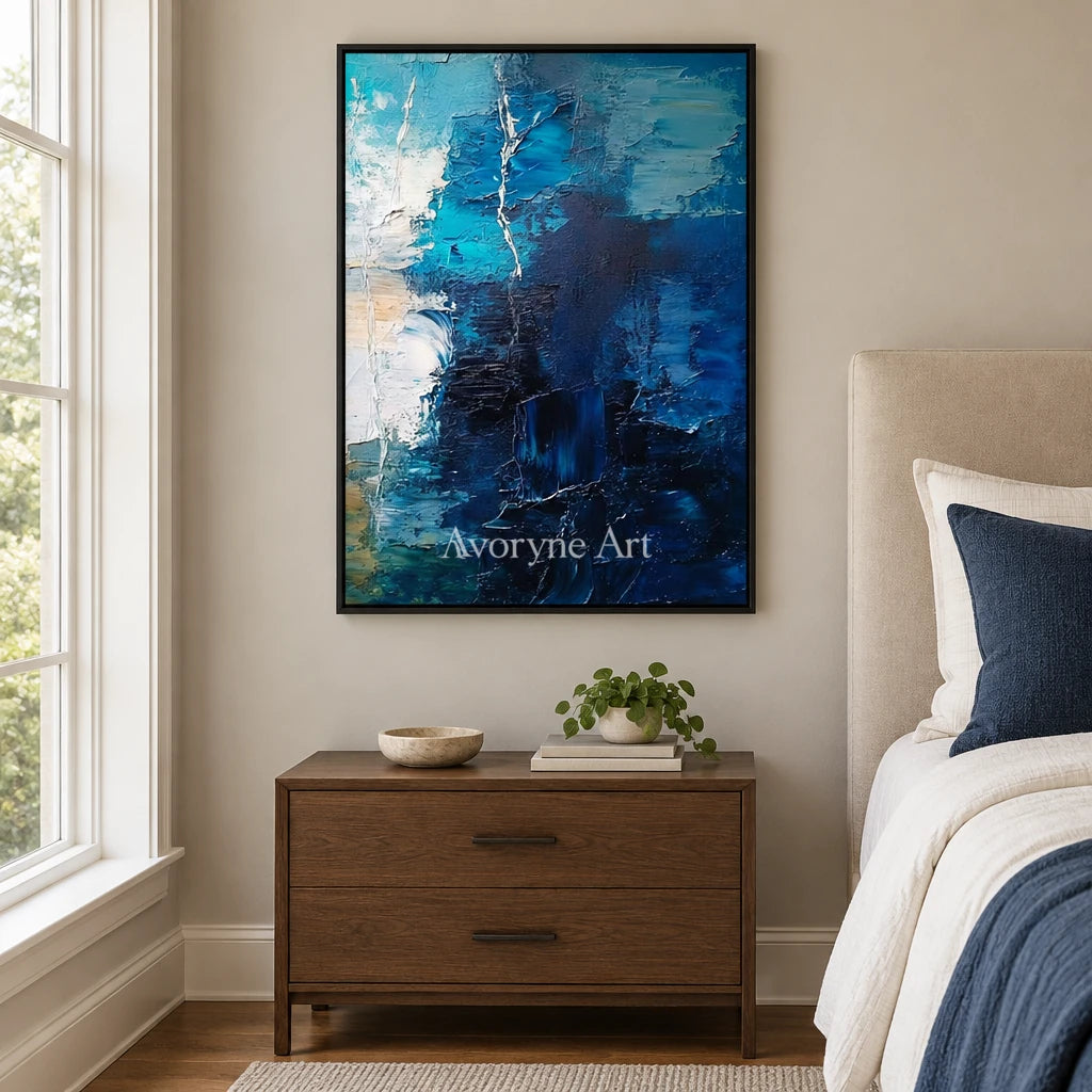 Aster Curve: Blue Palette Knife Art — bedroom black