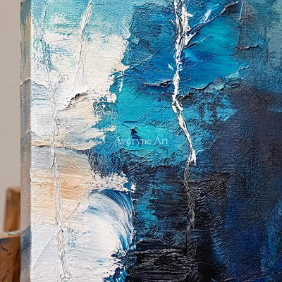 Aster Curve: Blue Palette Knife Art — detail easel