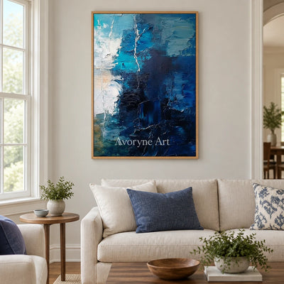 Aster Curve: Blue Palette Knife Art — villa wood