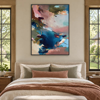 Ivory Lucent Vista: Blue Pink Abstract — bedroom black