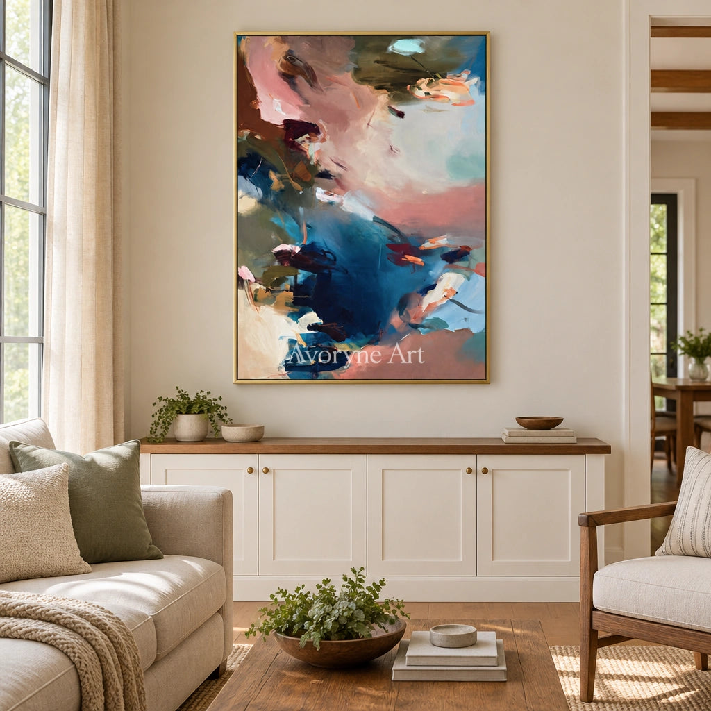 Ivory Lucent Vista: Blue Pink Abstract — living gold