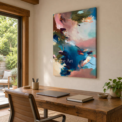 Ivory Lucent Vista: Blue Pink Abstract — office frameless