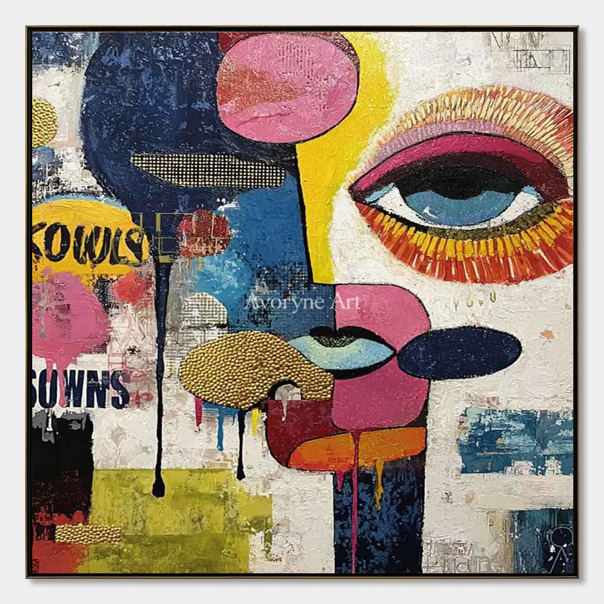 Mosaic Gaze: Blue Pop Art Face Wall Art — primary