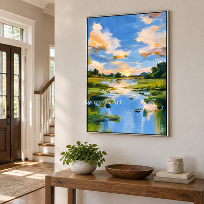 Summer Reflection: Blue River Landscape Wall Art — entry silver