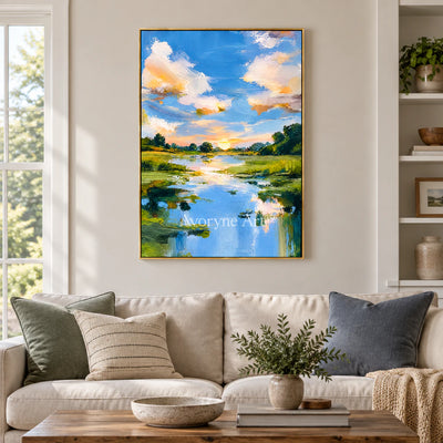 Summer Reflection: Blue River Landscape Wall Art — living gold