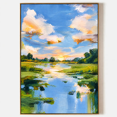 Summer Reflection: Blue River Landscape Wall Art — primary