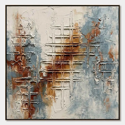 Woven Verse, hand-painted blue rust texture wall art by Ronan Keane
