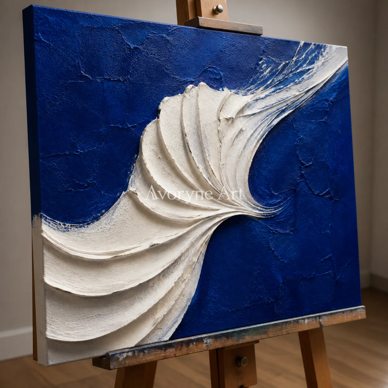 Indigo Tides: Blue Sculptural Wave Wall Art - detail