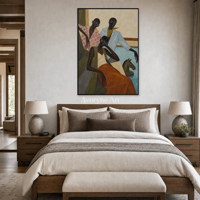 Riders in Passing: Blue Stylized Riders Vertical Wall Art — bedroom black