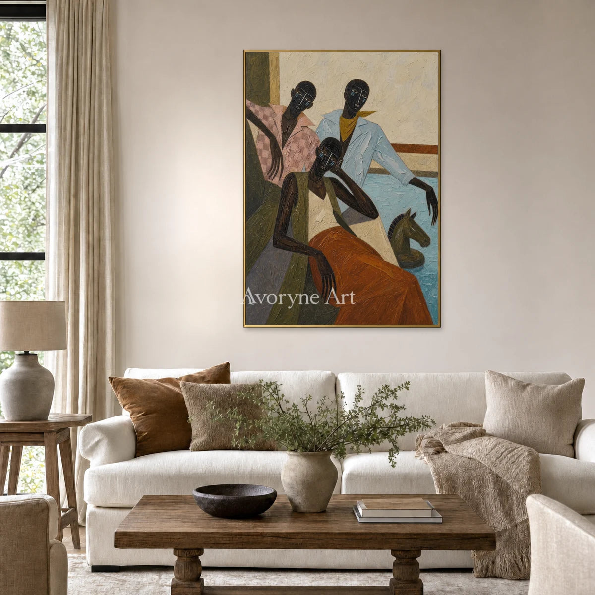 Riders in Passing: Blue Stylized Riders Vertical Wall Art — living gold