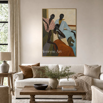 Riders in Passing: Blue Stylized Riders Vertical Wall Art — living gold