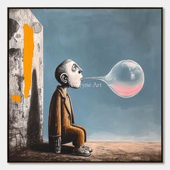 A Breath Suspended: Blue Surrealist Bubble Figure Wall Art — primary