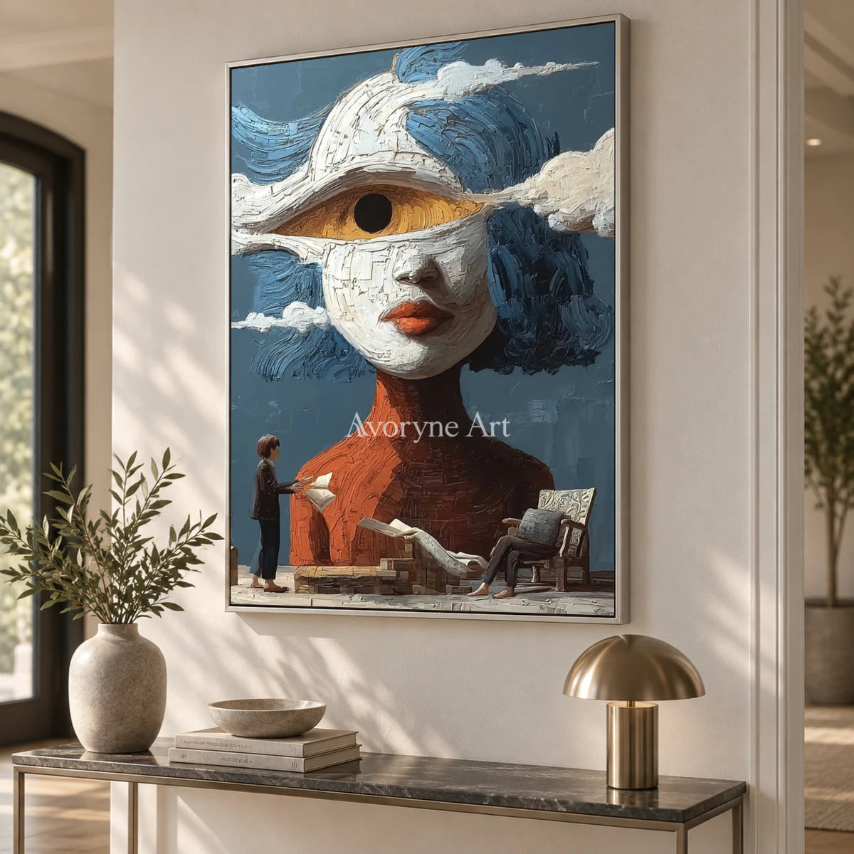 The Watching Cloud: Blue Surrealist Eye Portrait Wall Art — entry silver