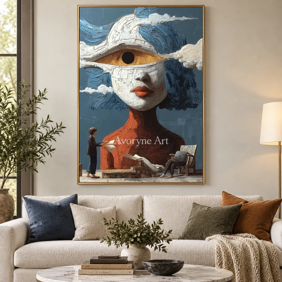 The Watching Cloud: Blue Surrealist Eye Portrait Wall Art — living gold
