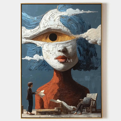 The Watching Cloud: Blue Surrealist Eye Portrait Wall Art — primary