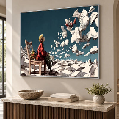 Paperbound Skies: Blue Surrealist Paper Landscape Wall Art — entry silver