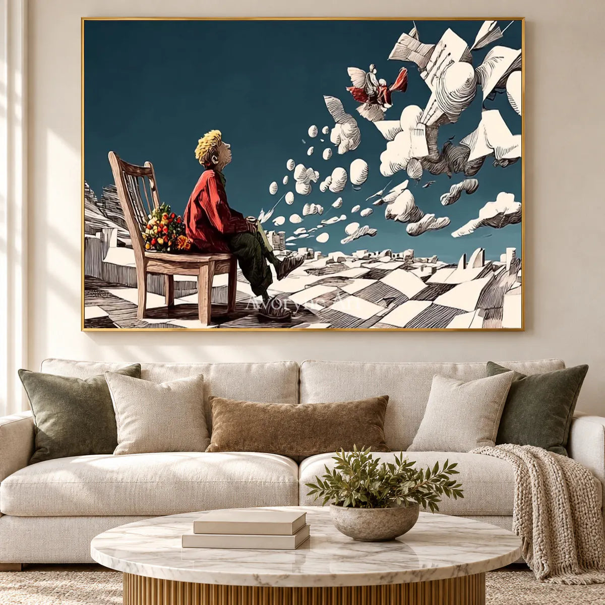 Paperbound Skies: Blue Surrealist Paper Landscape Wall Art — living gold