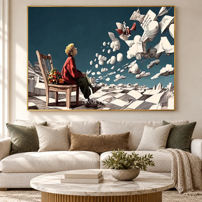 Paperbound Skies: Blue Surrealist Paper Landscape Wall Art — living gold