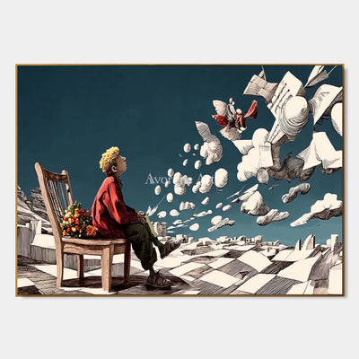 Paperbound Skies: Blue Surrealist Paper Landscape Wall Art — primary