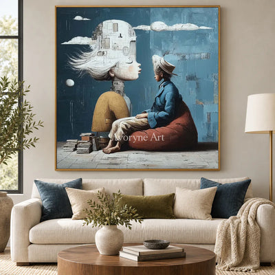 Rooms of Thought: Blue Surrealist Portrait Wall Art — living gold