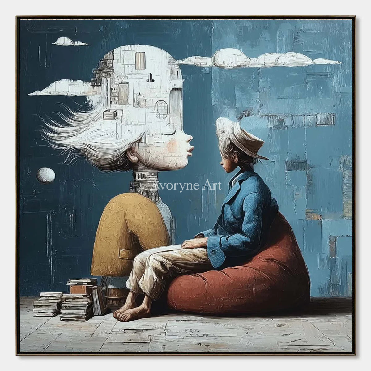 Rooms of Thought: Blue Surrealist Portrait Wall Art — primary