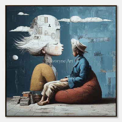 Rooms of Thought: Blue Surrealist Portrait Wall Art — primary