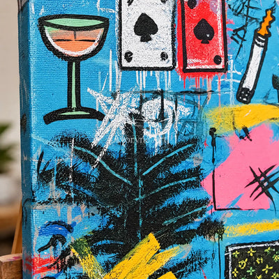 Ivory Amber Vista: Blue Symbol Graffiti — detail easel