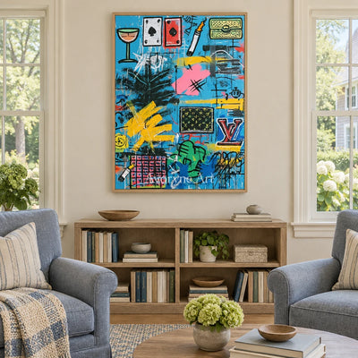 Ivory Amber Vista: Blue Symbol Graffiti — villa wood