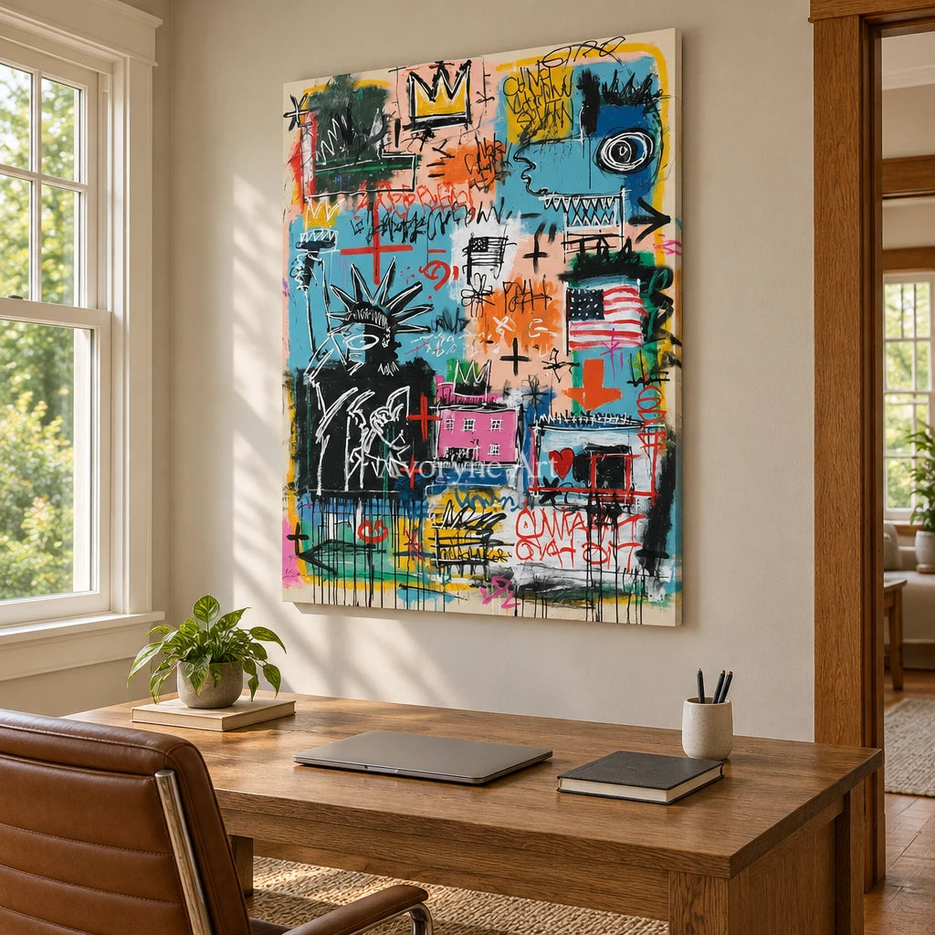 Ivory Amber Poem: Blue Symbol Graffiti — office frameless