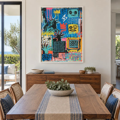 Ivory Amber Prelude: Blue Symbol Graffiti — dining white