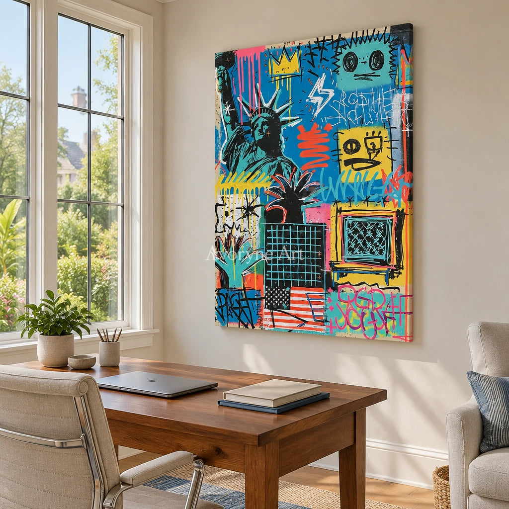 Ivory Amber Prelude: Blue Symbol Graffiti — office frameless