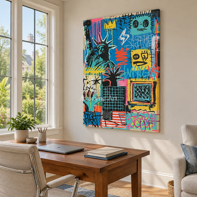 Ivory Amber Prelude: Blue Symbol Graffiti — office frameless