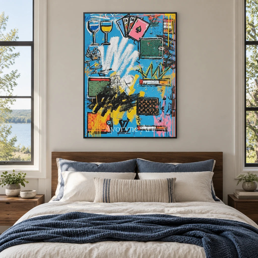 Ivory Distant Refrain: Blue Symbol Graffiti — bedroom black