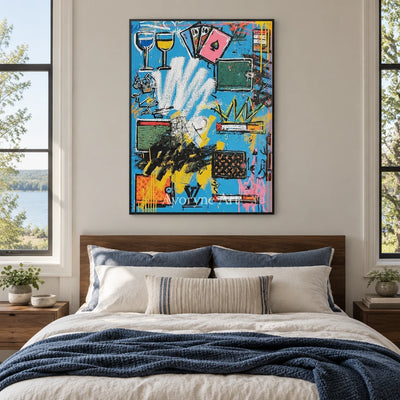 Ivory Distant Refrain: Blue Symbol Graffiti — bedroom black