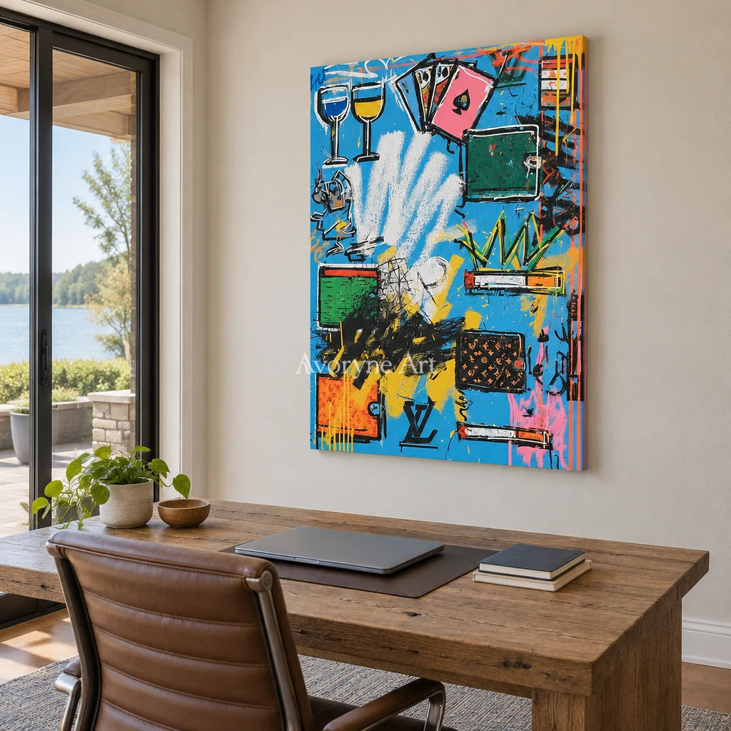 Ivory Distant Refrain: Blue Symbol Graffiti — office frameless